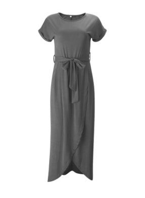 Langes Sommerkleid mit Gürtel & Beinschlitz – Elegant & Luftig